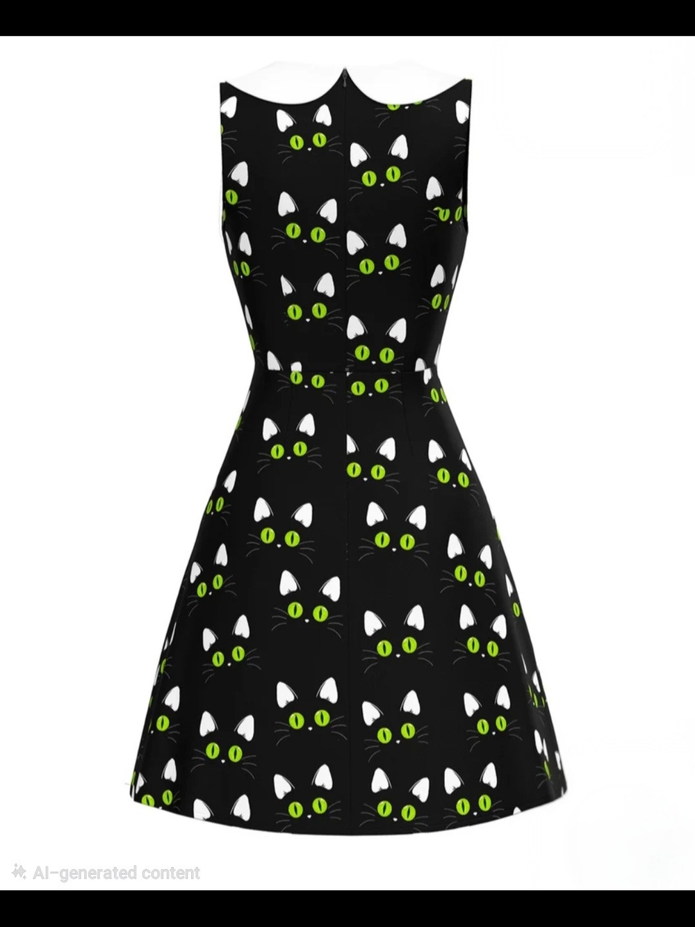 Sleeveless Black Cat Print A-line Dress with Pink Paw Pockets From Retro Stage - Picture 2 of 5